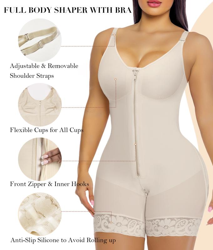 SHEVUE Fajas with Zipper Crotch & Detachable Straps