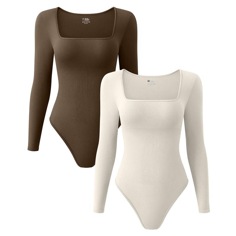 SHEVUE™ 2-Piece Long Sleeve Bodysuit with Square Neck