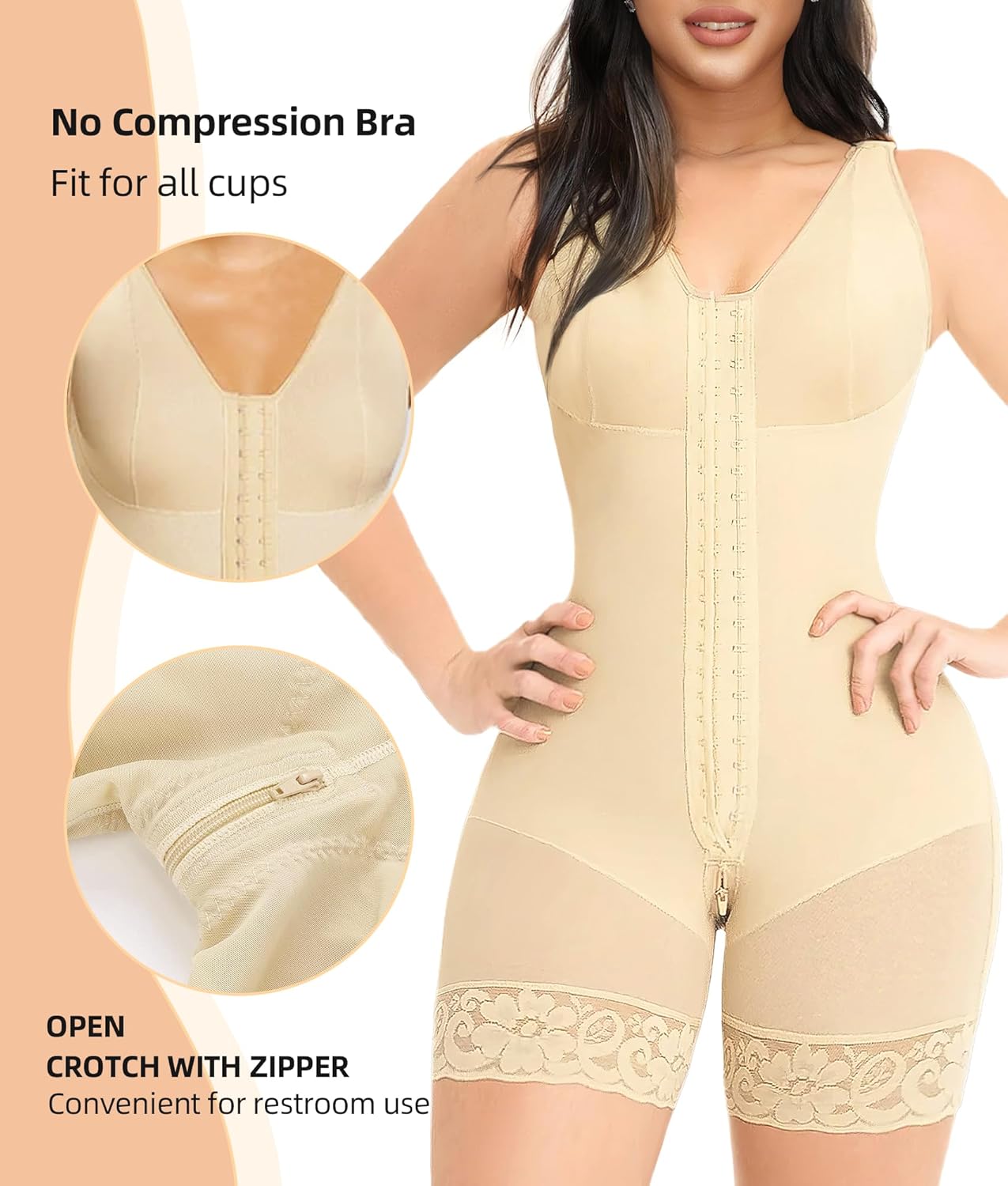 SHEVUE™ Fajas Colombianas Shapewear for Women Tummy Control Post Surgery Full Body Shaper Butt Lifter with Zipper Crotch