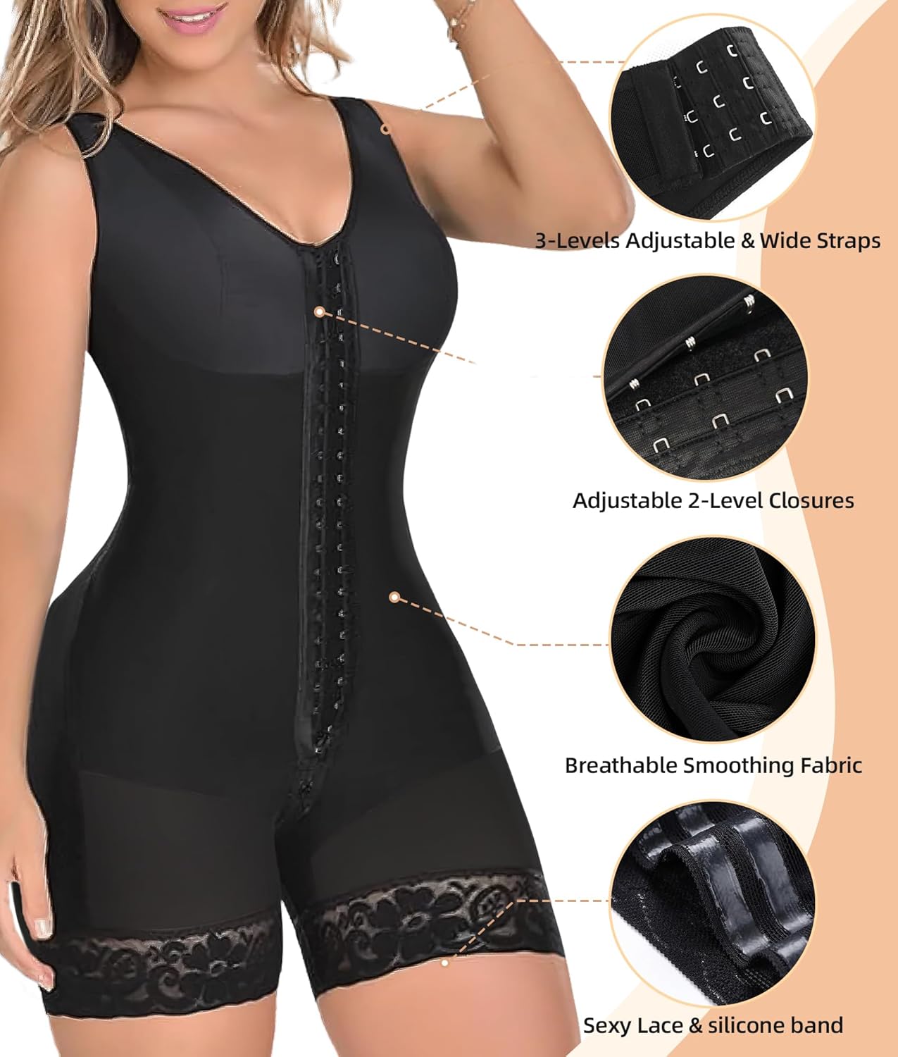 SHEVUE™ Fajas Colombianas Shapewear for Women Tummy Control Post Surgery Full Body Shaper Butt Lifter with Zipper Crotch