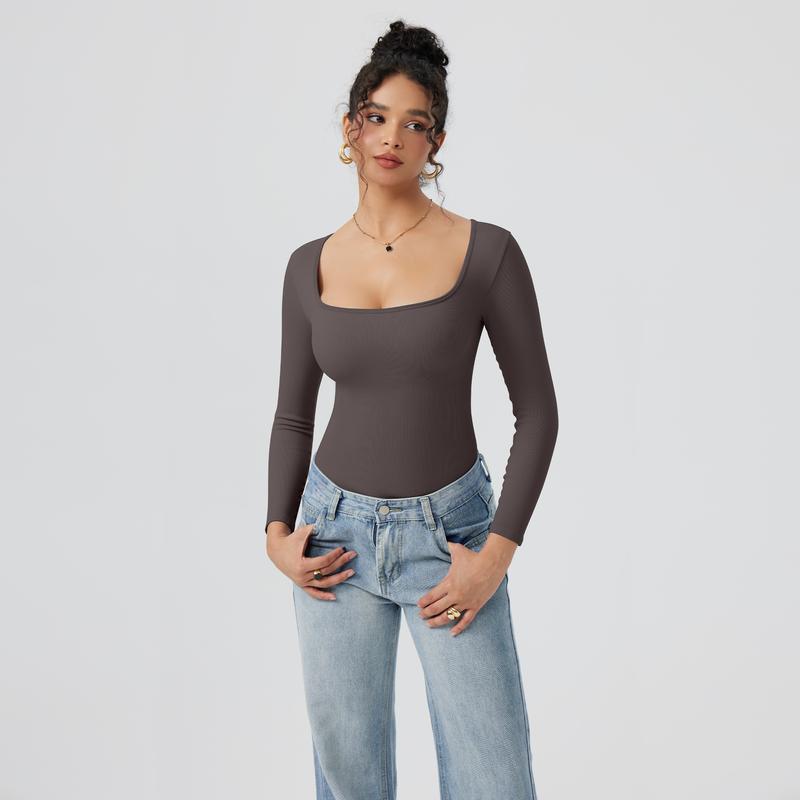 SHEVUE™ 2-Piece Long Sleeve Bodysuit with Square Neck